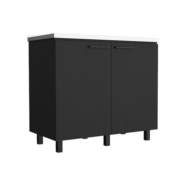 Tuhome Napoles 2 Utility Sink with Cabinet, Stainless Steel Countertop, Interior Shelf-Black MLW8985 - main